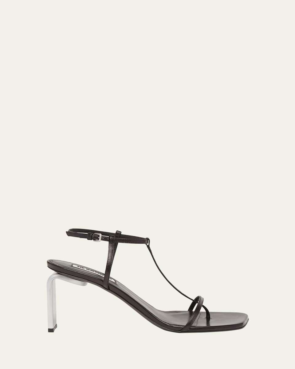 Square-Toe T-Strap Heel Sandals